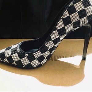 Steve Madden Black & White Crystal Checkered Stiletto Pumps